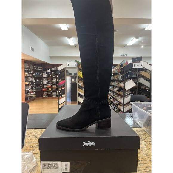 Coach Womens Black Lucia Suede Leather Over Knee Riding Boots Size 5MSRP $375 - Picture 1 of 8